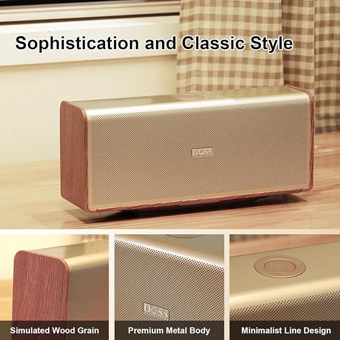 DOSS SoundBox Ultra Bluetooth Speaker with 2.1 Channel Audio, 80W Superior Sound with Deep Bass, Two DSP Technologies, 18H Playtime, BT 5.3, Wireless for Home, Office, Bedroom-Gold