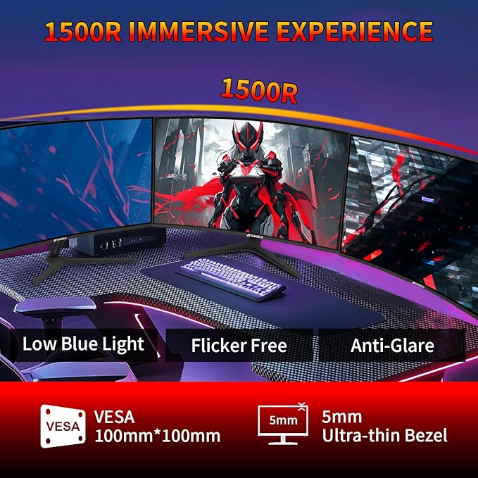 SANSUI 27 Inch WQHD 2560X1440 Curved Gaming Monitor, 180Hz MPRT 1ms Computer Monitor,HDMI2.0 * 2, DP1.2 * 2, Freesync, Curved 1500R, 5000:1 Contrast Ratio, 120% sRGB,HDR(ES-G27C1Q DP Cable Included)