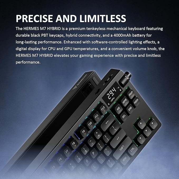 GAMDIAS Hermes M7 Gasket Gaming Keyboard, 80% Hot-Swappable Linear Switches w/RGB Backlit&Knob, 3 Mode BT/2.4G/Wired, 5-Layer Padding Gasket Structure, Software Customizable Digital Display, Black