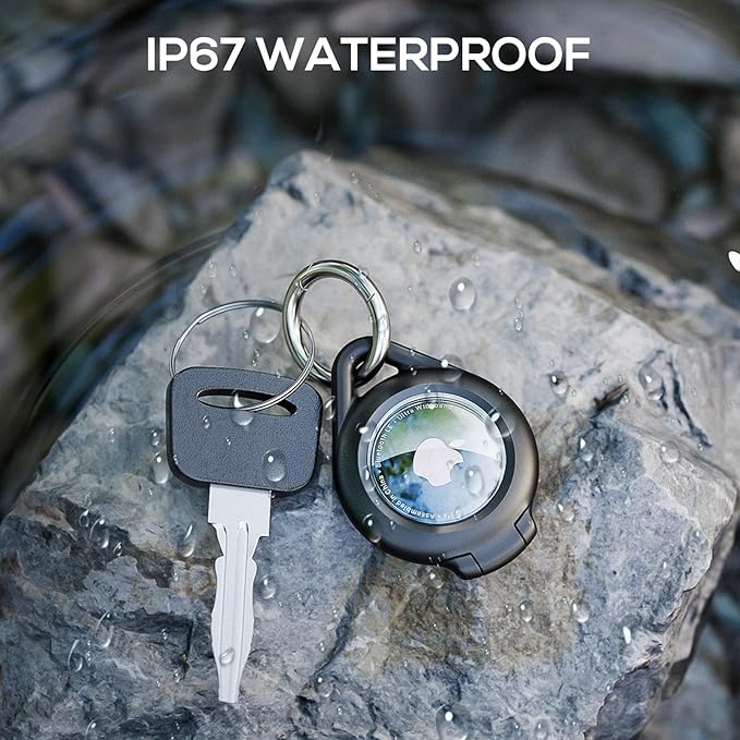Waterproof Airtag Holder - 4 Pack Airtag Keychain Holder Compatible with Apple AirTags, Ultra Durable Anti-Scratches Protective Case with Keyring for Luggage, Backpack, Pet, Bag, Black