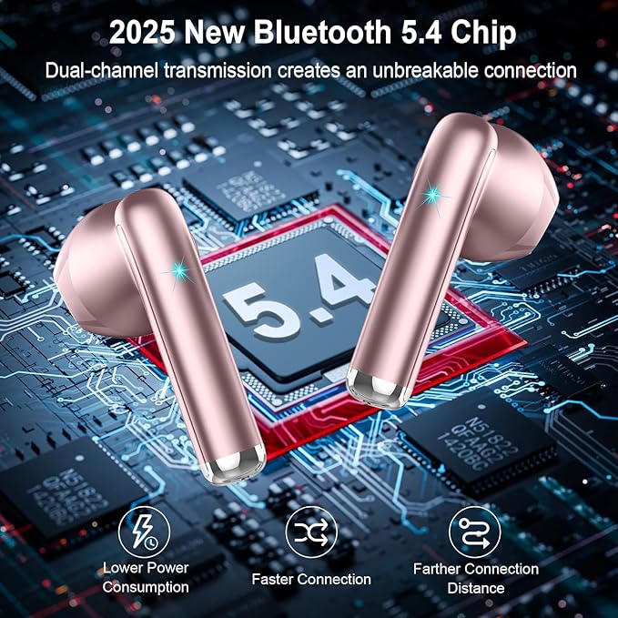 Wireless Earbuds, in Ear Headphones with 4 ENC Mics, Bluetooth 5.4 Ear Buds Hi-Fi Stereo, 36H Playtime Earphones with USB-C Charging Case, 3g Lightweight, IP7 Waterproof Headset for Work/Running