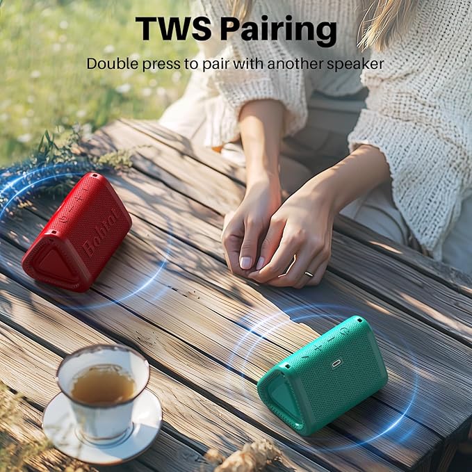 Bobtot Portable Bluetooth Speaker Wireless, IPX7 Small Shower Speaker Waterproof, 15H Playing Time, Loud and Stereo Sound with Bass, TWS Pairing for Party, Camping, Travel, Red