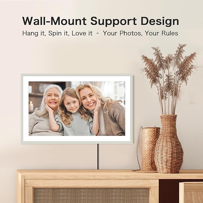 Frameo 15.6 Inch Digital Picture Frame - Large WiFi Electronic Photo Frame with 32GB Storage, 1920x1080 FHD IPS Touch Screen, Wall-Mountable & Tabletop Display, for Women & Mom, Grey