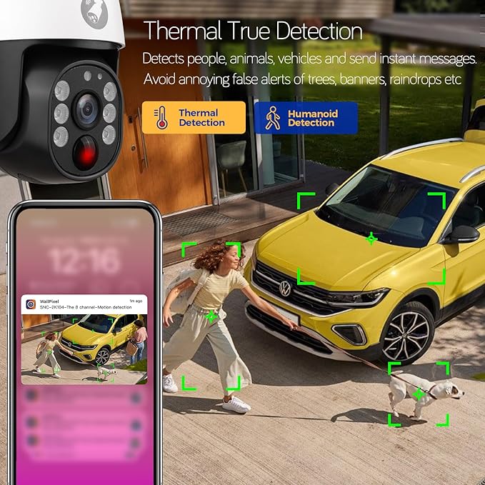 XMARTO Night Color Wire-Free Solar Home Security Camera System with Pan Tilt and Zoom，8-Set CCTV Cameras Kit with 4K 10CH Expandable WiFi NVR