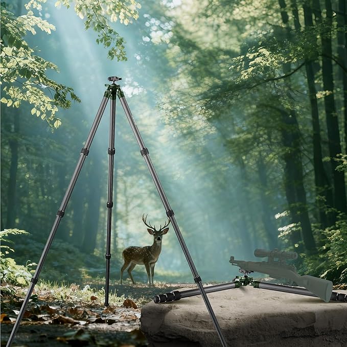 Manbily Shooting Tripod, Carbon Fiber Hunting Tripod with 36mm Legs and 45mm Ball Head, Picatinny to Arca Swiss Adapters, Max Load 44lbs (QM-364PA-Green)
