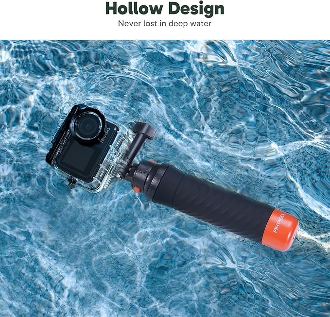 AKASO Waterproof Floating Hand Grip Action Camera Accessories for Gopro Hero 13/12/11/10/ 9/Max/DJI Osmo Action EK7000/Brave 4/Brave 7 LE/Brave 7 Action Camera Handle Mountfor Water Sports