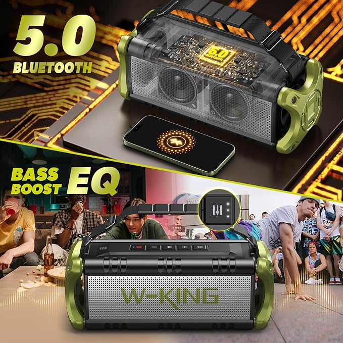 Bluetooth Speaker, 90W Max Loud Portable Speakers Wireless with Subwoofer *2, 50W Deep Bass Boombox/ IPX6 Waterproof/40H/EQ/Dual Pairing/TF/AUX, Large Outdoor Rugged Speaker for Party/Beach/Jobside