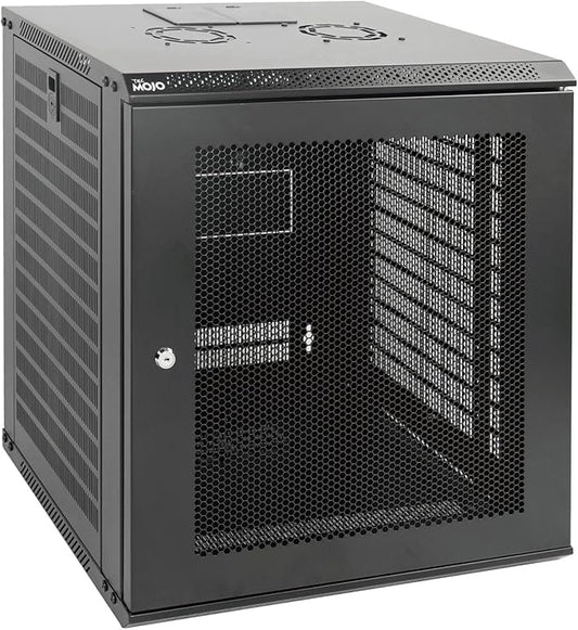 Tecmojo 12U Wall Mount Rack Network Cabinet for 19” IT Equipment,with Lockable Mesh Door and Removable Side Panels,Cooling Fan,Black,17.7inch Deep