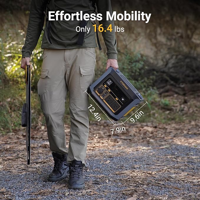 VTOMAN FlashSpeed 600 Portable Power Station 600W (1200W Peak) - 499Wh Solar Generator with LiFePO4 Battery Pack, 100W USB-C/110V AC, 60 Min Fast Charging 0-80% for Camping, Fishing, Blackout, RVs