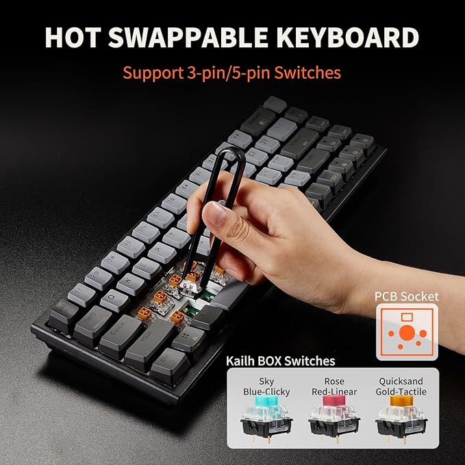 Hexgears X1 Pro Wireless Mechanica Keyboard, Hot-swappable Linear Switch Gaming Keyboard Bluetooth/2.4G/USB-C Mini Compact with Wrist Rest - Blakc/Gray