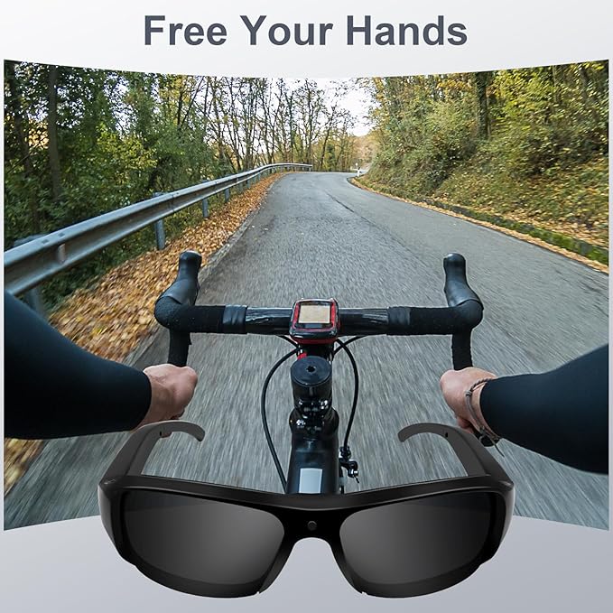 Camera Sunglasses Sports Action Smart Glasses Cam 1080P Video Camera Glasses UV Protection Polarized Lens Support Photos/Videos Recording mit 32GB Micro SD Card & Card Reader for Outdoor Activities