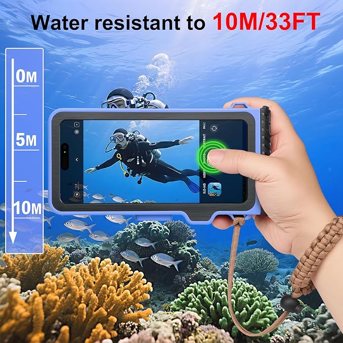Waterproof Phone Case for Snorkeling & Diving (33ft/10m), IP68 Waterproof Hard Case for Swimming, Universal Underwater Touch Screen Case Compatible with iPhone (Blue, 4th Generation Phone Case)