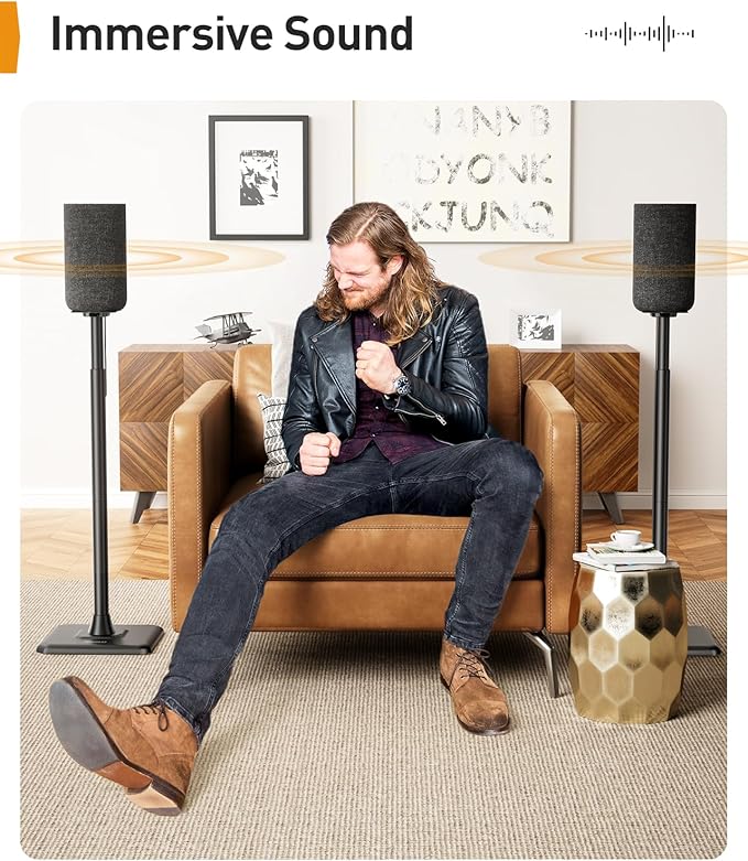 Perlegear Speaker Stands Pair, 33-42 Inch Height Adjustable Stands for Small Bookshelf & Satellite Speakers with Cable Management, 13.2 lbs Capacity, PGSS12