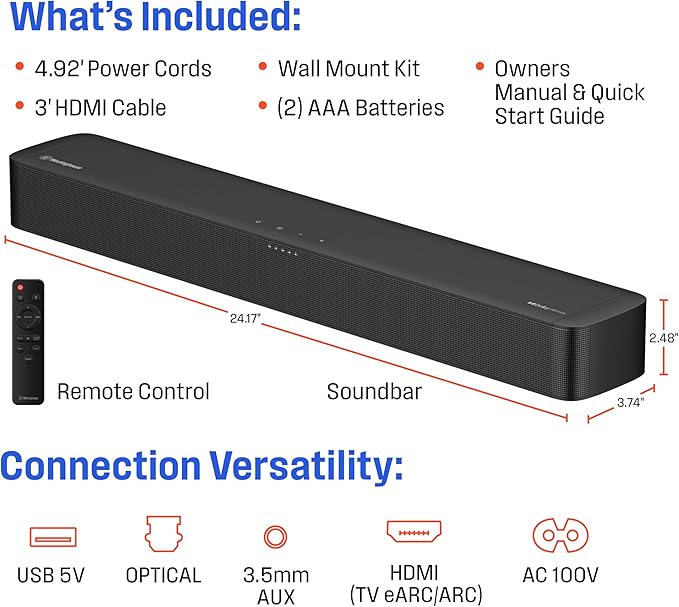 Westinghouse Sound Bar for Smart TV, 2.0 Compact Soundbar with Dolby Atmos and Digital Plus, 120W Surround Sound System for TV, Home Theater Audio, eArc, HDMI, Bluetooth, Roku TV Ready