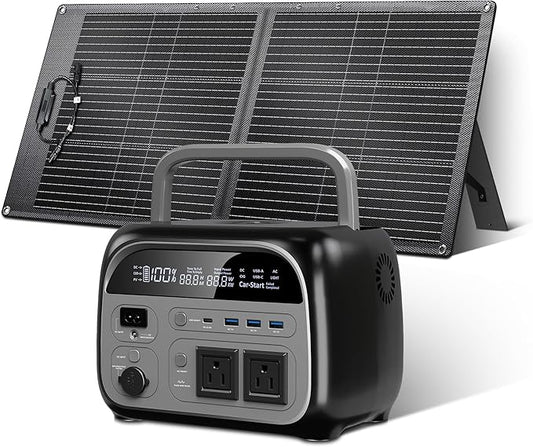Portable Power Station with Solar Panel 100W - 345Wh LiFePO4 Battery Solar Generator 500W with for Camping RVs Travel Home Use Emergencies