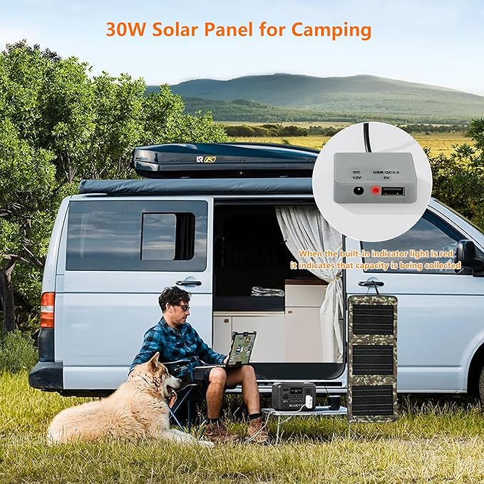 Upgraded Portable Solar Charger Foldable Solar Panels USB Ports 30W Solar Charger(5V/3A Max) Waterproof for Camping Backpacking Compatible with Cell Phone,iPhone,iPad,Samsung Galaxy, LG