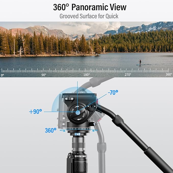 SIRUI SVM-165 Carbon Fiber Camera Monopod with Feet, 68.7" Professional Lightweight Travel Monopod with Fluid Video Head for DSLR Camera, One-Step Height Adjustment, Modular, Max Load 22lbs