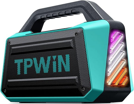 Powerful 80W Outdoor Bluetooth Speaker: IPX6 Waterproof, Rugged, 20H Playtime, Deep Bass, Lightshow, TWS, BT 5.3 Wireless, Portable for Travel Hiking Camping Beach Pool - Teal