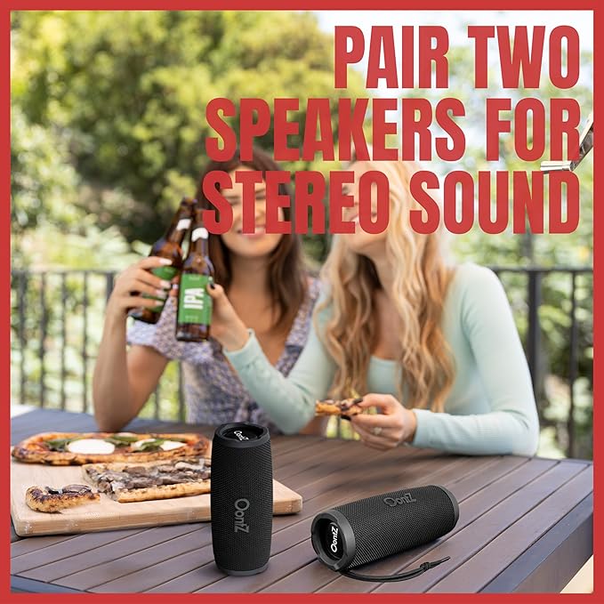 OontZ Cylinder Portable Bluetooth Speaker 5.0 - IPX7 Waterproof, 14W Enhanced Sound, 20-Hr Battery, 100ft Wireless Range, Deep Bass and Clear Audio, Durable Shower Speaker for Pool or Beach (Black)