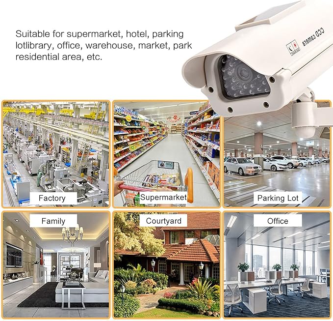 Solar Power Simulated Cameras Dummy Fake Camera with LED Light CCTV Camera ome Surveillance Simulation Monitor Home Security Systems for House, Shops, Warehouse,Office,Garden