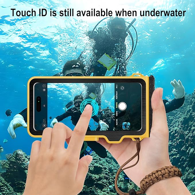 Waterproof Phone Case for Snorkeling & Diving (33ft/10m), IP68 Waterproof Hard Case for Swimming, Universal Underwater Touch Screen Case Compatible with iPhone (Yellow, 4th Generation Phone Case)
