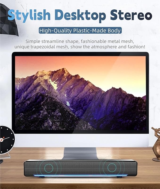 Soundbar,USB Wired SoundBar,Music Player with Bass Surround,Stereo USB Powered Mini Soundbar Speakers with 3.5mm Input for PC Tablets Laptop Desktop Projector Cellphone for Home Theater(Black)