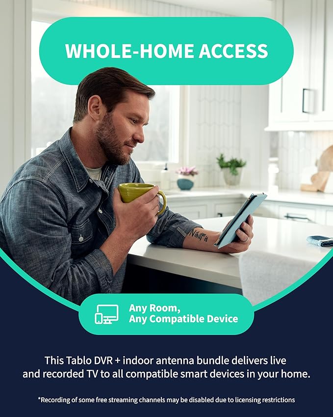 4th Gen 4-Tuner Over-The-Air (OTA) DVR & 35-Mile Indoor TV Antenna - Watch, Pause & Record Live TV, News & Movies Throughout Your Home Over Wi-Fi - 50+ Hrs Recording - No Subscriptions