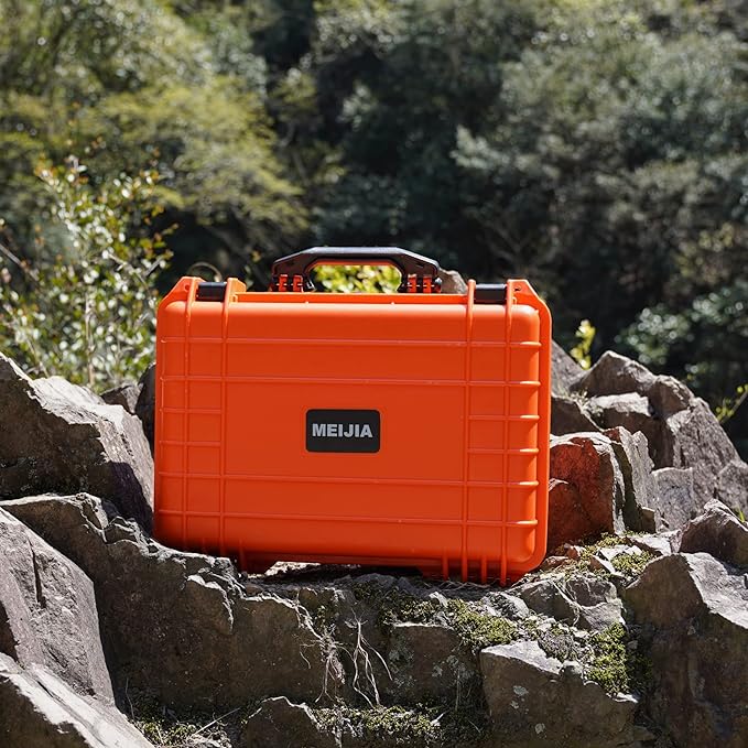 MEIJIA Portable All Weather Waterproof Protective Case,Hard Case,Camera Case With Customized Fit Foam,Fit Use of Drones,Camera,Equipments,Pistols,13.35 x11.63x5.98inches (Orange)