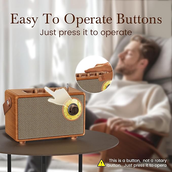 FREEFISH Portable Retro Speaker Bluetooth Radio Vintage Decor with FM Radio Rich Bass Bluetooth Speakers 5.3 Wireless Connection,TF Card, AUX for Home Office Bedroom