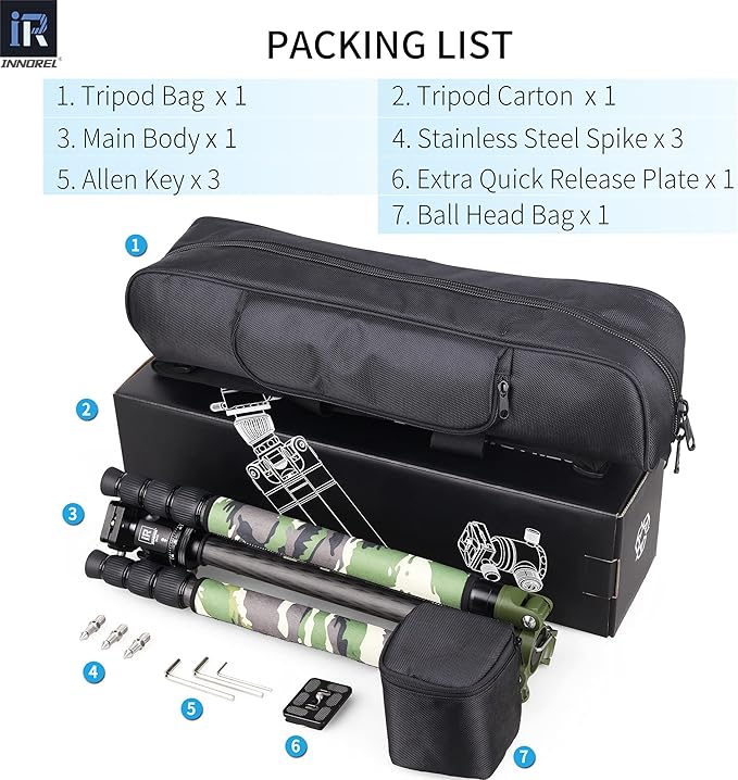 Carbon Fiber Tripod-RT75CG Super Professional Tripod Monopod Heavy Duty Compact Stand Support with 44mm/1.73in Low Gravity Center 360°Panoramic ballhead for Digital DSLR Camera, max Load 20kg/44lb