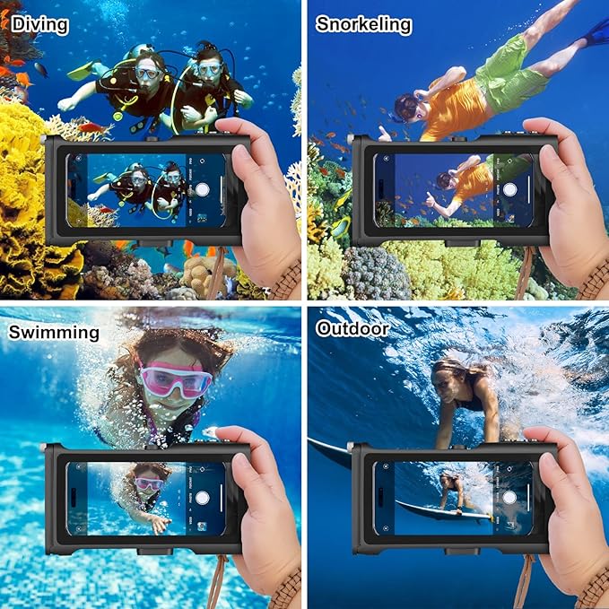 50ft/15m Waterproof Snorkeling Diving Phone Case for iPhone 16-11 pro/pro max & Samsung S24-S21, Underwater Photo & Video Housing with Bluetooth Control Black