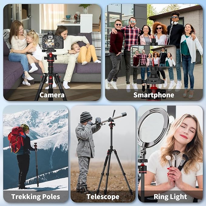 XXZU 74" Camera Tripod for DSLR/Monopod,360°Ball Head,Quick Release Plate,Phone Holder,Aluminum Lightweight Compact Travel Tripod Stand,Camera Tripod Compatible with DSLR/Phone,Max Load 10KG/22.05LB