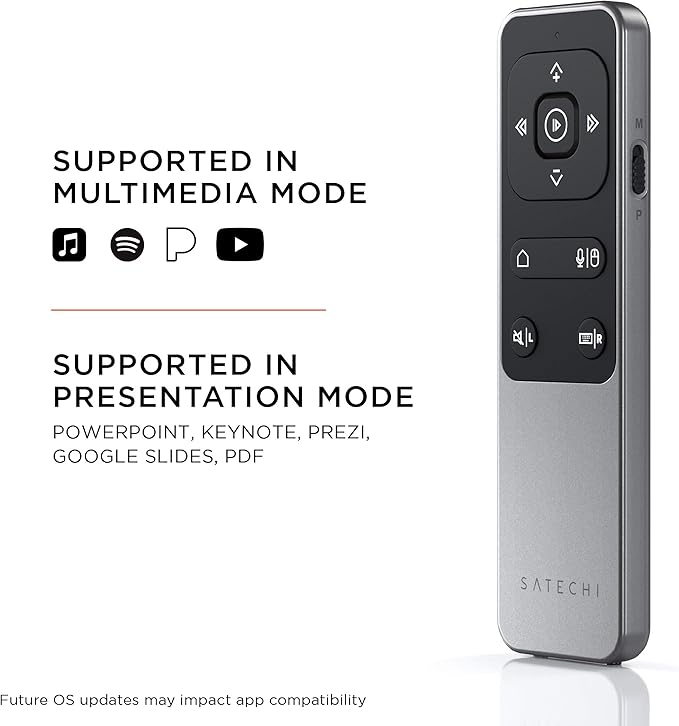 Satechi Bluetooth Remote Control, R2 Multimedia Remote Control in Presentation & Media Mode, for MacBook Air/Pro M4, iPad Air/Pro M4/M3, Not Compatible with Windows 10/11