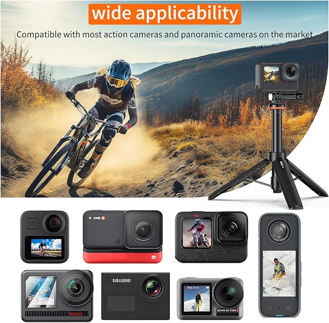 VRIG TP-08 20.1" Mini Extendable GoPro Tripod Portable Selfie Stick Tripod Camera Tripod for GoPro Max Hero 11 10 9 8 7 6 5 4 3 3+ 2 1 Session