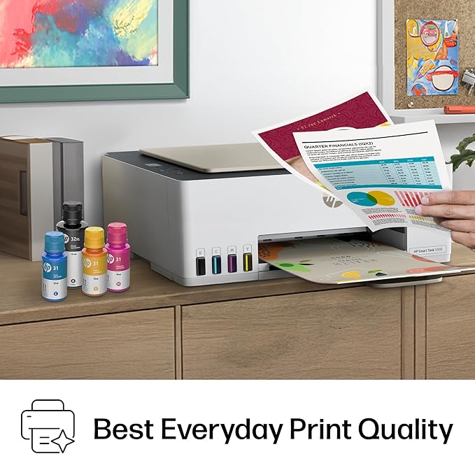 HP Smart Tank 5000 Wireless All-in-One Ink Tank Printer, Scanner, Copier with 2 years of ink included, Best-for-home, Refillable, AI-enabled (5D1B6A)