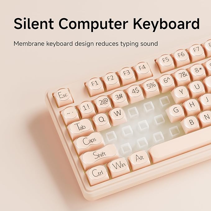 V102 Wired Keyboard, 98 Keys Creamy Gaming Keyboard with Number Pad, Display Screen & Media Knob RGB Silent Wired Cute Computer Keyboard for Laptop PC Gamer - Cream Pink