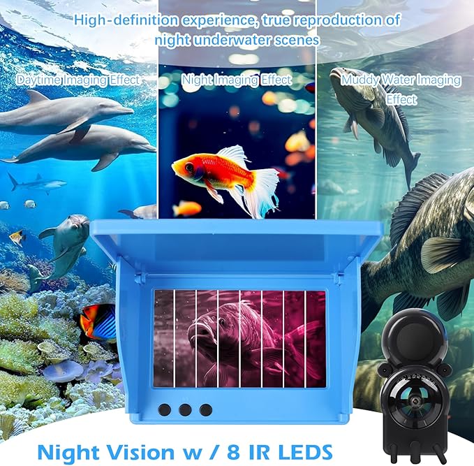 Underwater Fishing Camera, Fishing Camera with Infrared Night Vision Light and Upgraded HD Lens,Portable Fish Finder with 98ft Cable for Ice Lake Boat Kayak Fishing, Waterproof