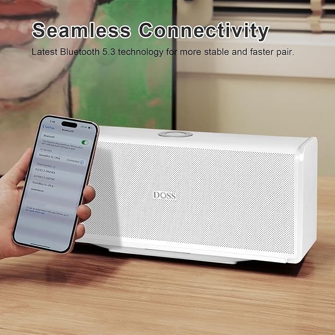 DOSS SoundBox Ultra Bluetooth Speaker with 2.1 Channel Audio, 80W Superior Sound with Deep Bass, Two DSP Technologies, 18H Playtime, BT 5.3, Wireless for Home, Office, Room-White