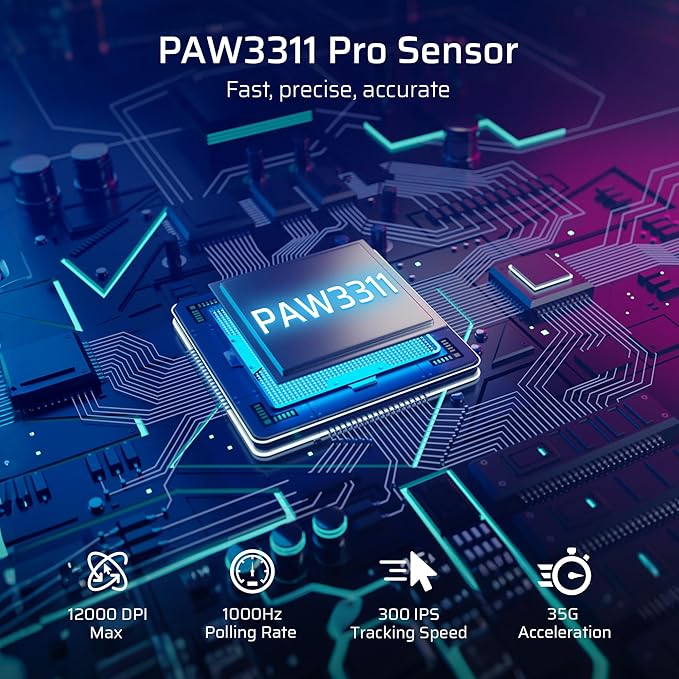 LTC GM025 Tri-Mode Wireless Gaming Mouse,12000 DPI PAW3311 Sensor, Ergonomic Mouse 2.4Ghz/BT/Wired, 6 Programmable Buttons, Customizable RGB Lighting, Pro Software