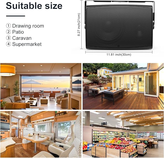 STUDIOFINIX 6.5 Inch 400W Outdoor Bluetooth Speakers Waterproof Wired, Wall Mount Speakers All-Weather Durability for Patio, Covered, Deck, Porch, Pool(Pair, Black)