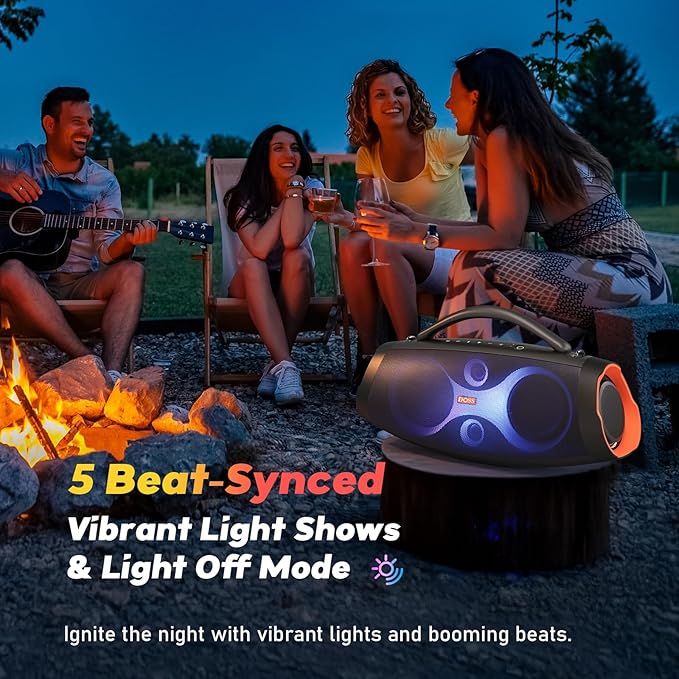 DOSS Extreme Boom Pro D200 240W Peak Outdoor Speaker, Punchy Bass, 26H Playtime, Beat-Synced Light, BT5.4, Stereo Pairing, IPX6 Waterproof for Camping, Beach, Tailgate Party-Black