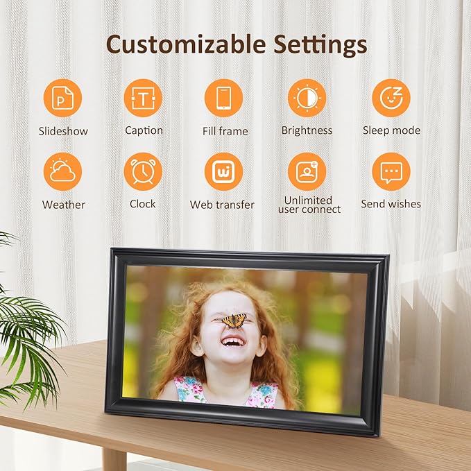 16 Inch Large Digital Picture Frame, Canupdog WiFi Digital Photo Frame with 1920 * 1080 IPS Touchscreen, 32GB Storage, Auto-Rotate, Wall Mountable, Easy Setup, Slideshow Photos and Videos