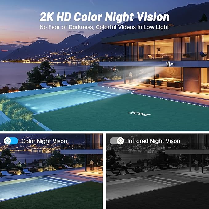 Security Cameras Wireless Outdoor 2 Pack, 2K Battery Powered Cameras for Home Security EseeCloud, 2.4G WiFi Surveillance Indoor AI Motion Detection Color Night Vision 2-Way Talk Waterproof