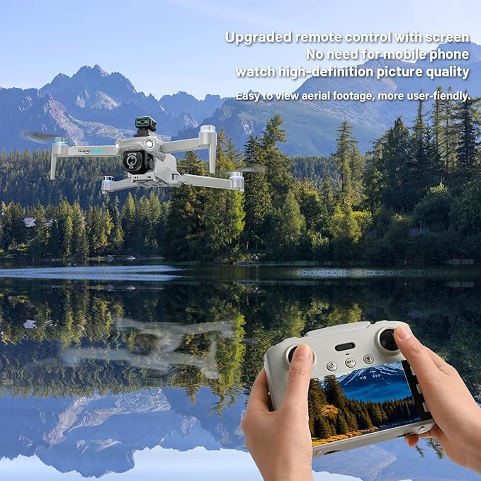Drone with Camera for Adults 4K, Upgraded 4.5inch LCD RC Screen, GPS Quadcopter Brushless Motor, Auto Return, Follow Me, Waypoint Fly, Optical Flow, Visual Tracking,60 Mins Flight, Foldable 5G Transmission FPV Quadcopter for Beginners