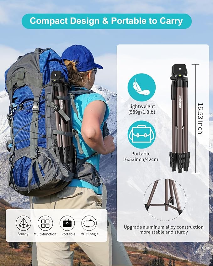 71" Camera Tripod, Lightweight Aluminum Phone Tripod with Wireless Remote, Phone Holder & Carry Bag, Portable Travel Camera Stand for Smartphones Canon Nikon DSLR Cameras, Max Load 6.6 lb (Brown)