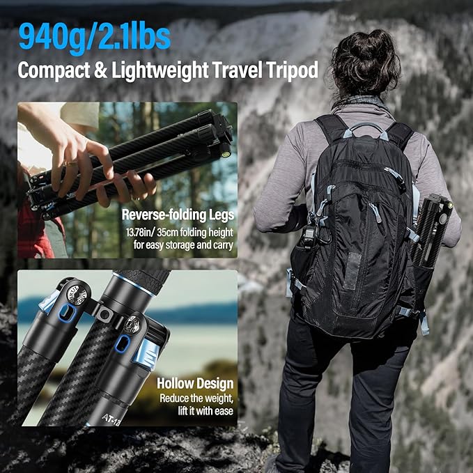 SIRUI 60" Carbon Fiber Tripod for Camera with 360° Panoramic Ball Head, Arca QR Plate, Compact Lightweight 2.1lbs Travel Tripod for DSLR Video Camcorder, Max Load 10kg, Traveler X-III