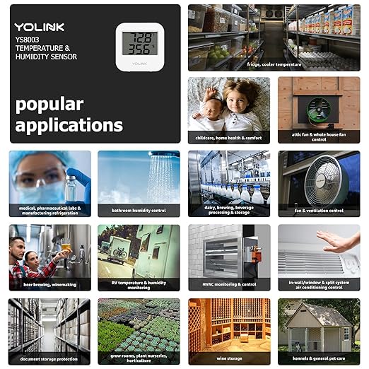 YoLink Smart Wireless Temperature & Humidity Sensor, 3-Pack, Wide Temp Range for Fridge, Green House, Pet Cage, App Alerts, Emails, Text/SMS alerts- Hub Required