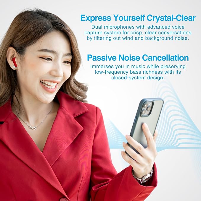 Naztech Xpods PRO Ear Buds - (Red) True Wireless Earbuds Noise Cancelling Earbuds Wireless Bluetooth Earphone for Gym Sound Cancelling in Ear Headphones Fitness Earphones Includes Charging Case