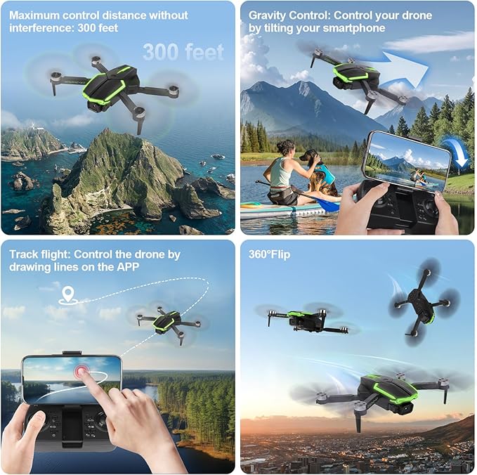 Drone with Camera 1080P, Best gift for Beginners and Adults, One-Key Takeoff/Landing, Gestures Selfie, Altitude Hold, 3D Flips, rc camera drone, Foldable Remote Control Quadcopter drones