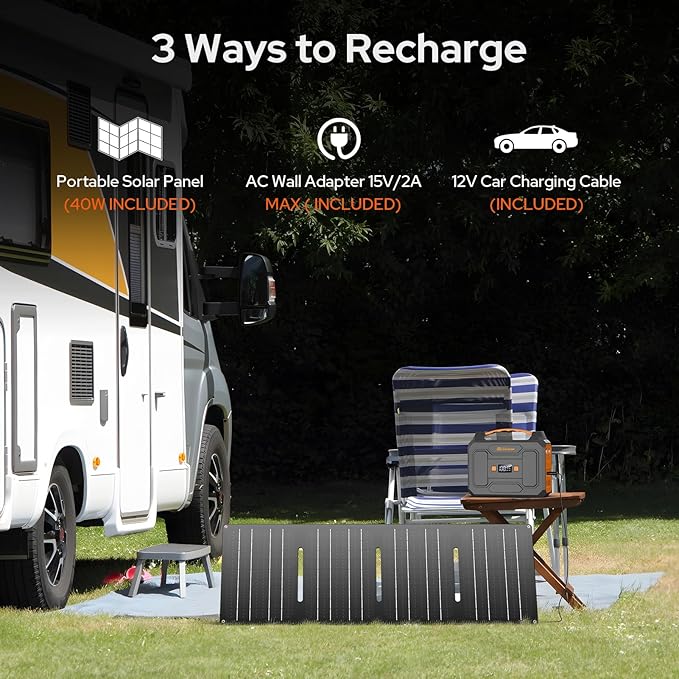 Solar Power Station with Foldable Solar Panel 40W, 110V AC Outlet Camping Portable Solar Generator with Panel, 100W Power Bank USB C Fast Charging Battery Pack for Laptop Smart Device Outdoor Backup